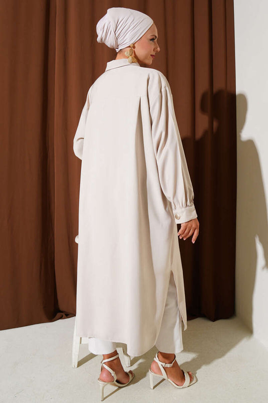 Hidden Button Tencel Tunic Stone