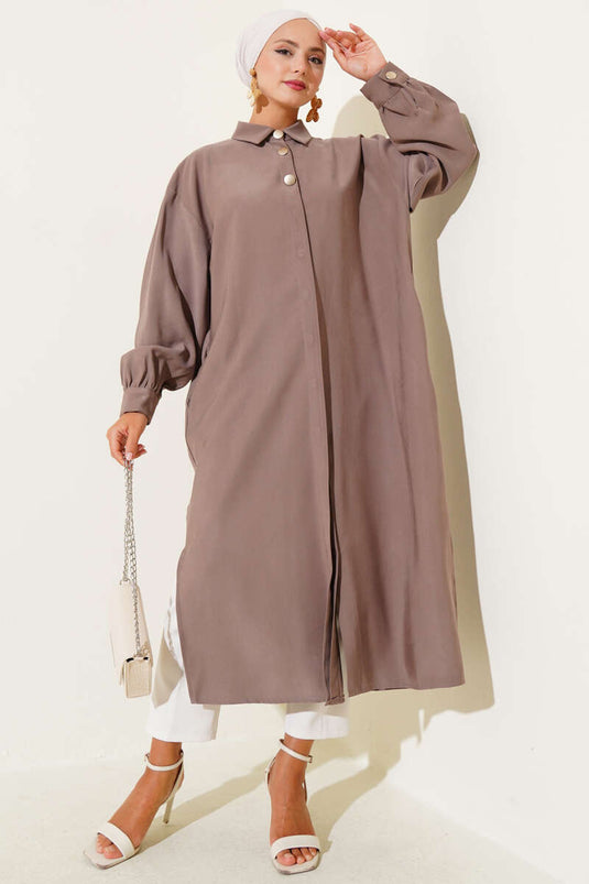 Tencel Tunic with Hidden Buttons, Mink