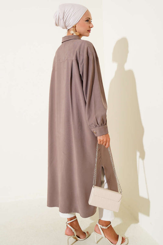 Tencel Tunic with Hidden Buttons, Mink