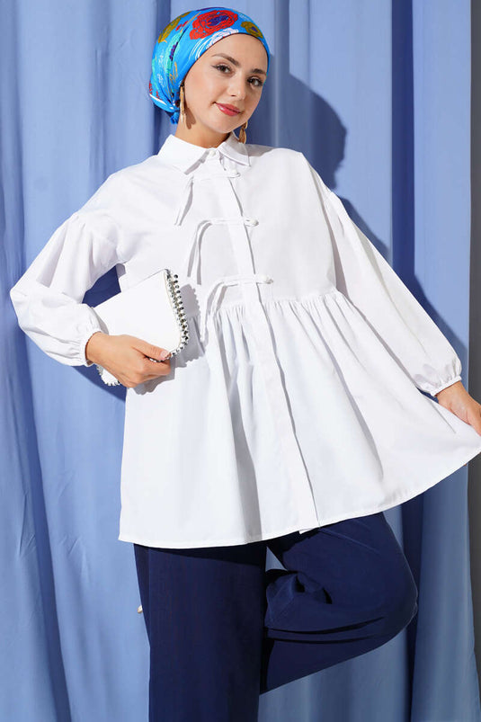 White Shirt with Concealed Button and Ball Buttons