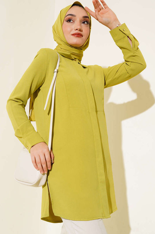 Hidden Button Long Shirt Olive Green