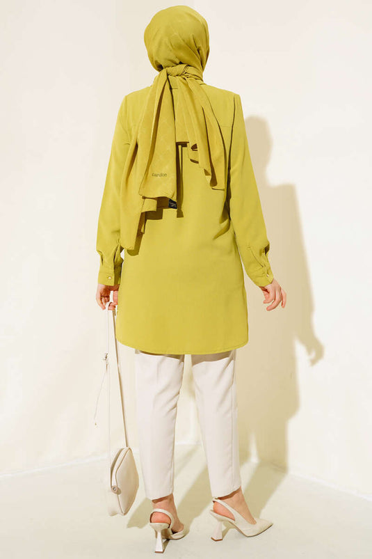 Hidden Button Long Shirt Olive Green