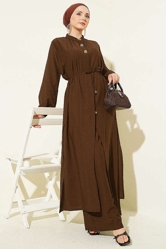 Ensemble Long Tunique À Boutons Cachés En Café