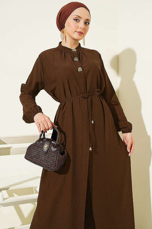 Ensemble Long Tunique À Boutons Cachés En Café