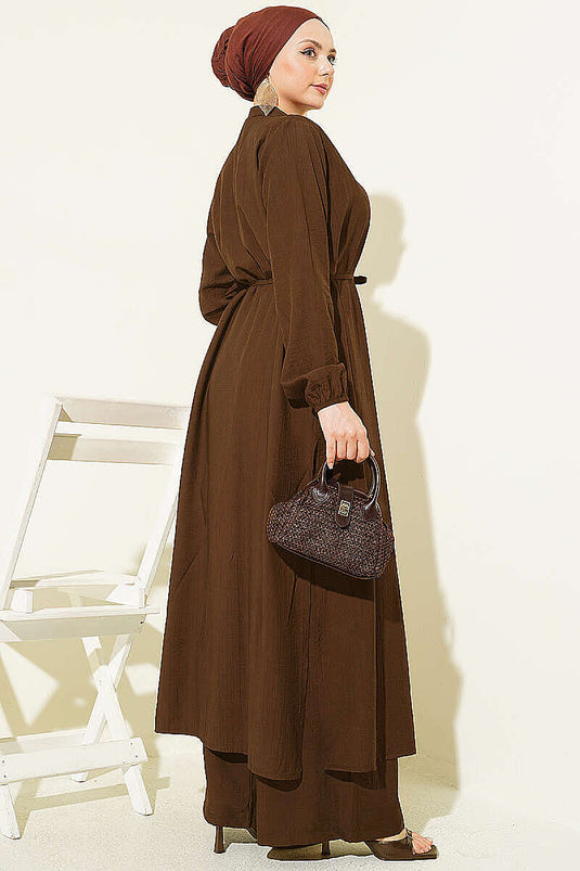 Ensemble Long Tunique À Boutons Cachés En Café