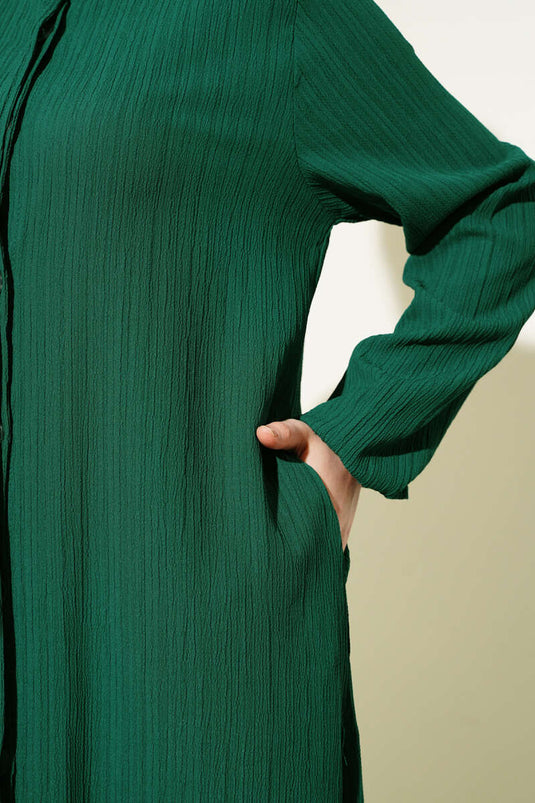 Gizli Düğmeli Yan Yırtmaçlı Uzun Tunik Takım Zümrüt