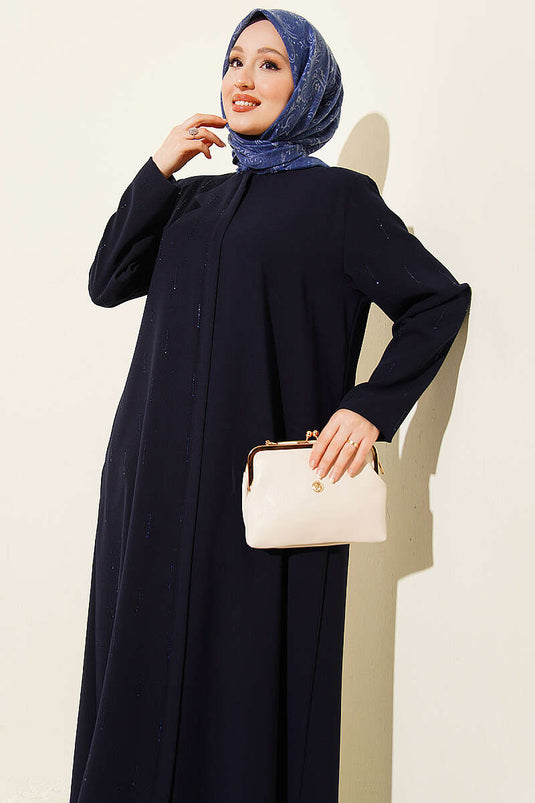 Navy Blue Drop-Stone Ferace with Hidden Zipper