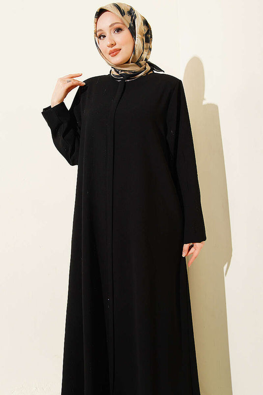 Black Drop-Stone Detailed Ferace with Hidden Zipper