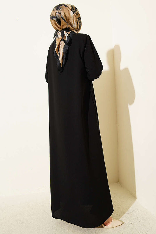 Black Drop-Stone Detailed Ferace with Hidden Zipper