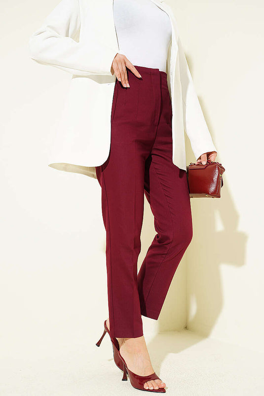 Pantalon slim bordeaux à fermeture éclair cachée