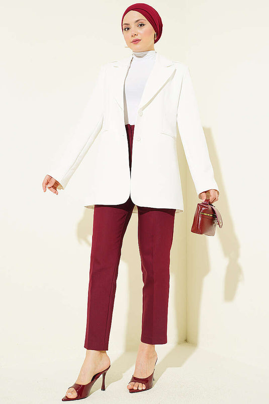 Pantalon slim bordeaux à fermeture éclair cachée