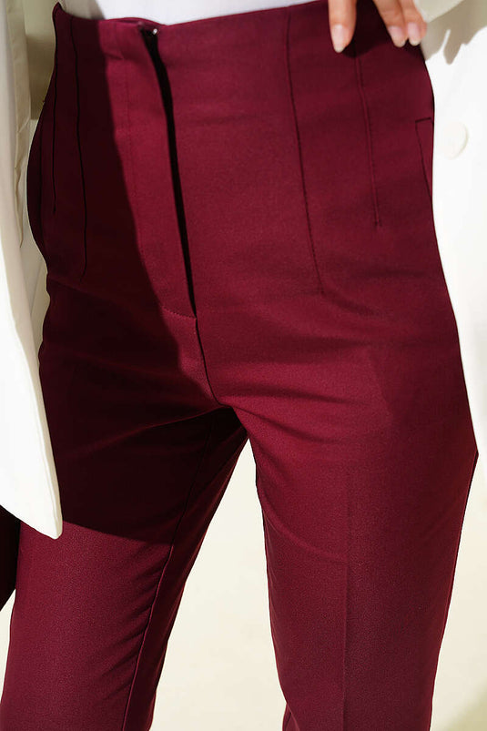 Pantalon slim bordeaux à fermeture éclair cachée