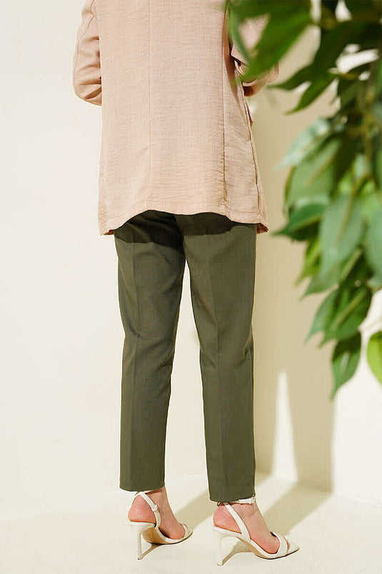 Pantalon slim kaki à fermeture éclair cachée
