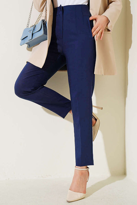 Pantalon slim à fermeture éclair cachée bleu marine