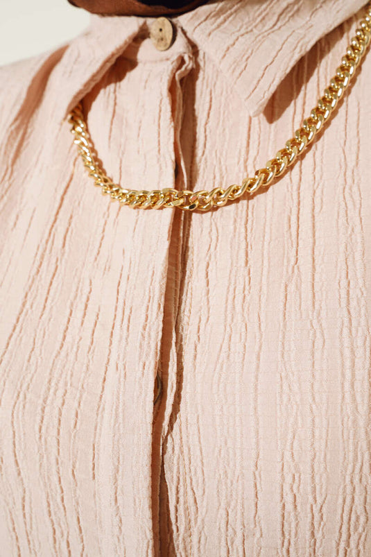 Gizli Pat Uzun Gömlek Bej