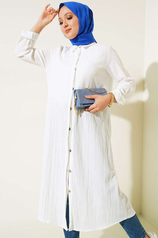 Chemise longue blanche à patte cachée