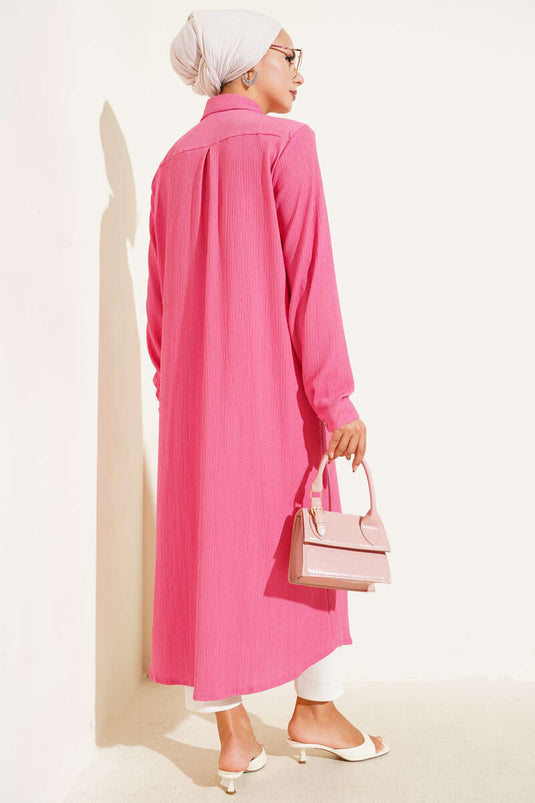 قميص بات مخفي طويل باللون الفوشيا