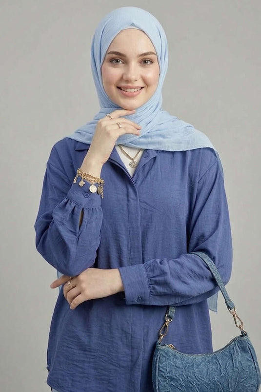 Hidden Pleat Modal Fabric Shirt Navy Blue