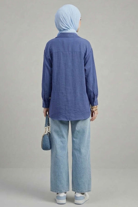 Hidden Pleat Modal Fabric Shirt Navy Blue