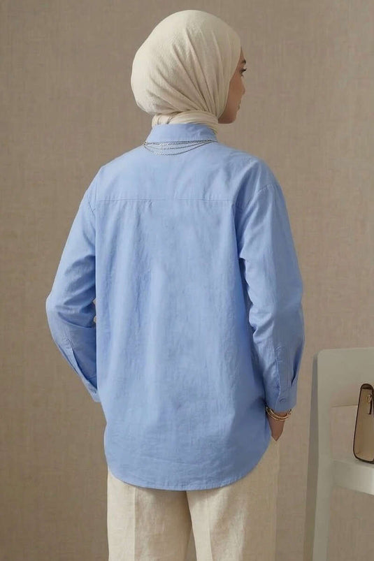 Chemise en tissu modal à boutons cachés bleu