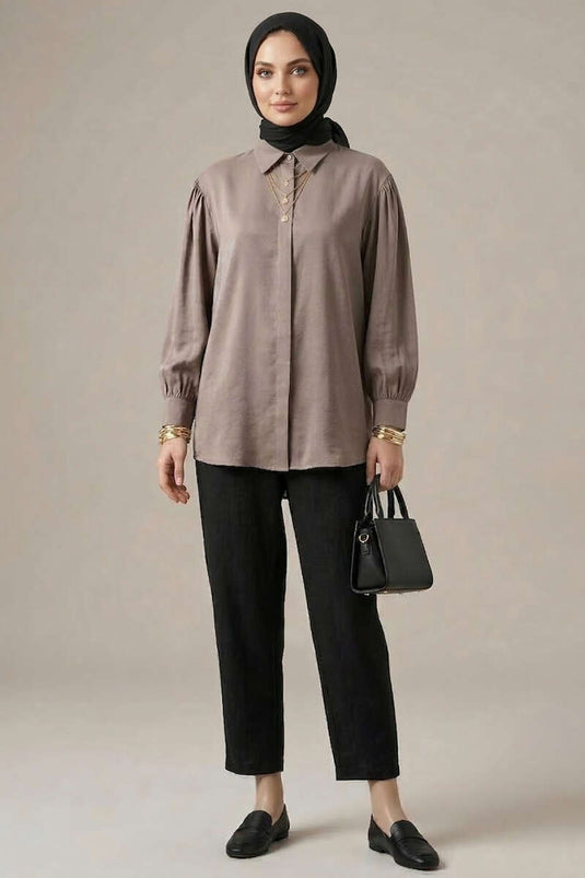 Hidden Pleat Modal Fabric Shirt Mink
