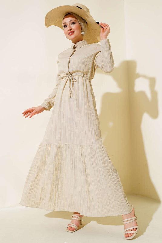 Secret Half Buttoned Dress Beige