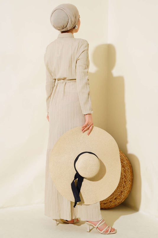 Secret Half Buttoned Dress Beige