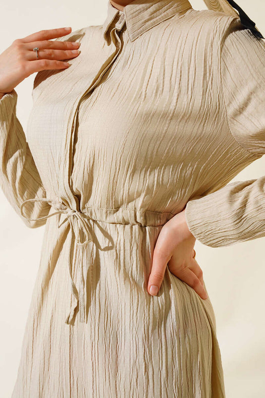 Secret Half Buttoned Dress Beige