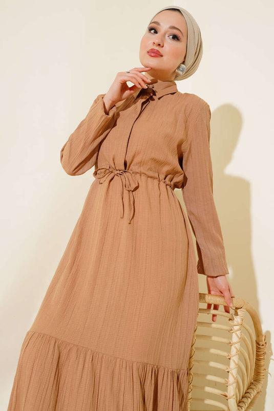 فستان نصف زر مخفي جملي