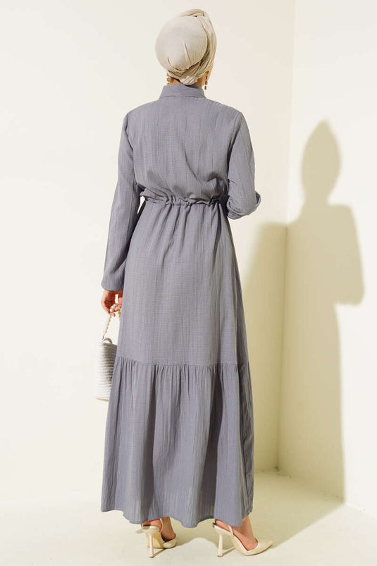 Verborgen jurk met halve knopen, grijs