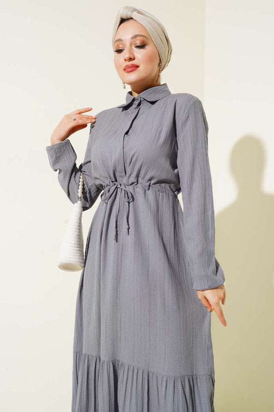 Verborgen jurk met halve knopen, grijs