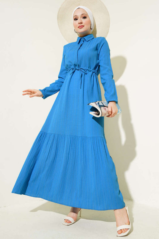 Hidden Half Button Dress Blue