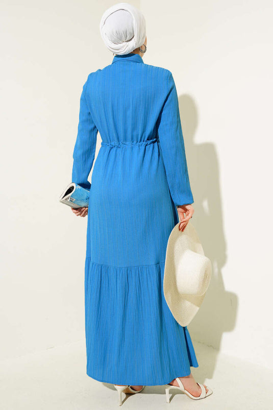 Hidden Half Button Dress Blue