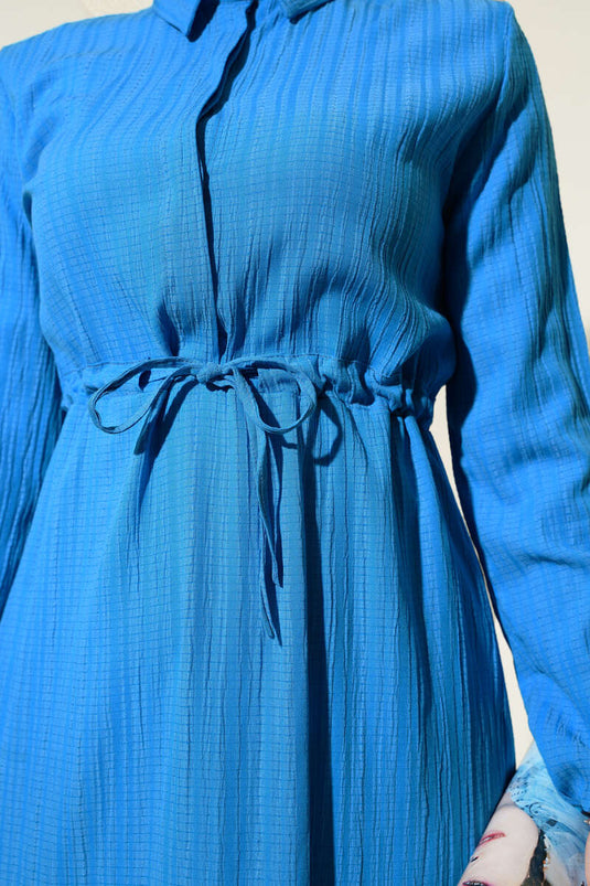 Hidden Half Button Dress Blue