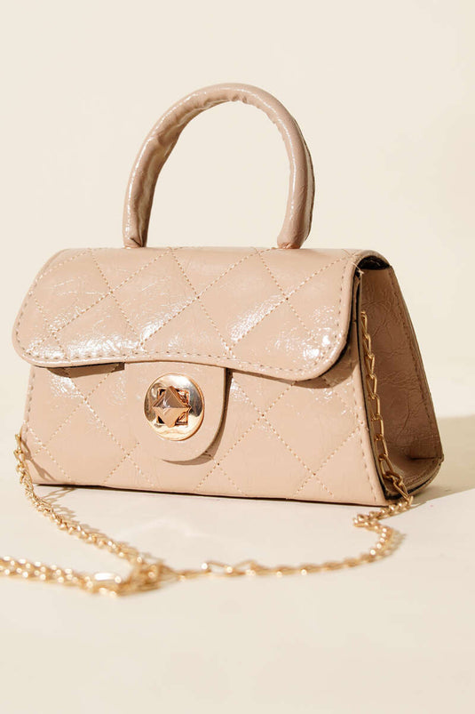 حقيبة صغيرة لامعة بسلسلة، لون بيج