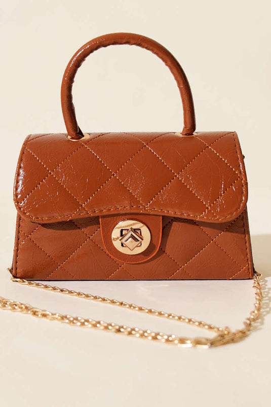 Glänzende Mini-Kettentasche, Hellbraun