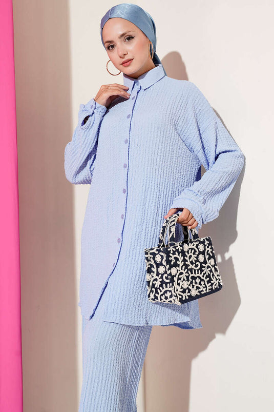 Gofre Desenli İkili Takım Bebe Mavi