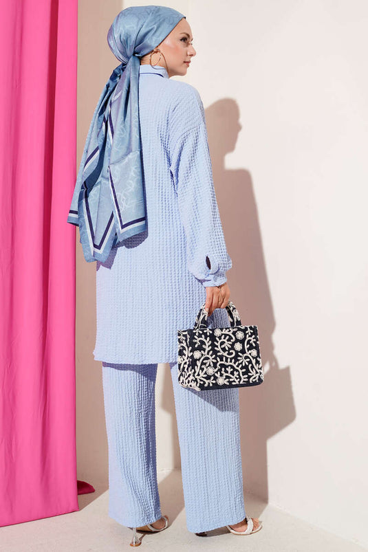 Gofre Desenli İkili Takım Bebe Mavi