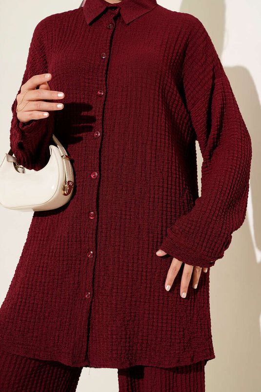 Gofre Desenli İkili Takım Bordo