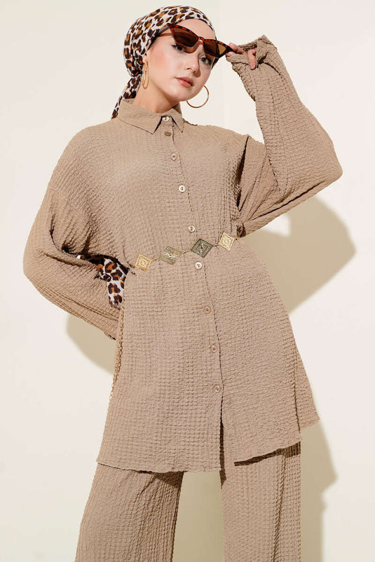 Gofre Desenli İkili Takım Camel