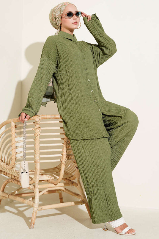 Gofre Desenli İkili Takım Haki