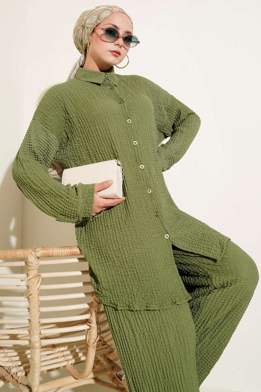 Gofre Desenli İkili Takım Haki