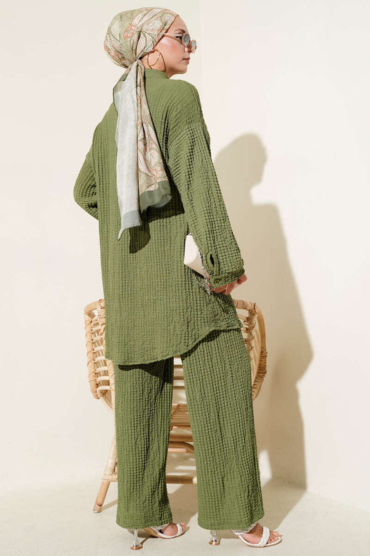 Gofre Desenli İkili Takım Haki