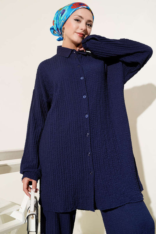 Gofre Desenli İkili Takım Lacivert