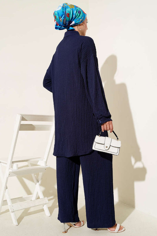 Gofre Desenli İkili Takım Lacivert