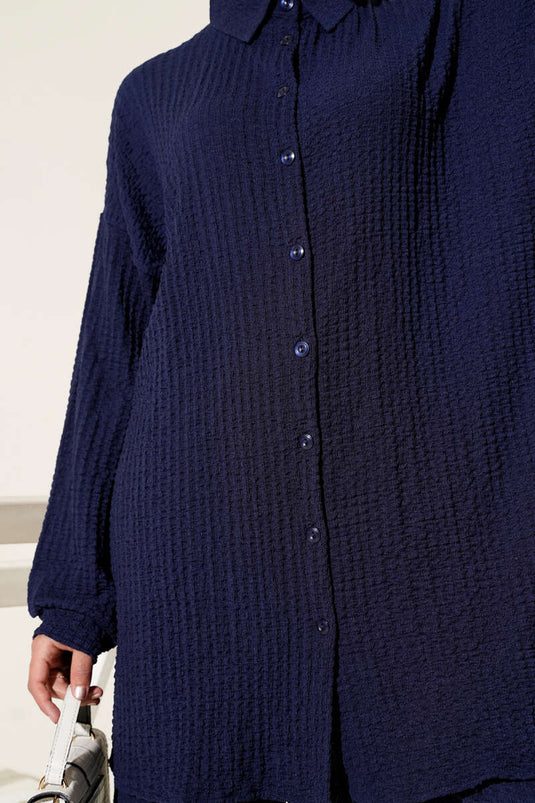 Gofre Desenli İkili Takım Lacivert