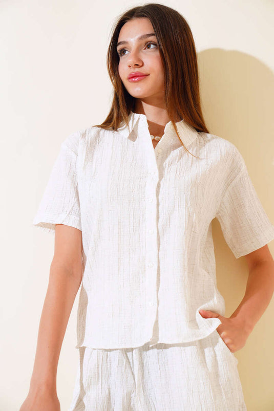 Seersucker Shorts Suit Beige