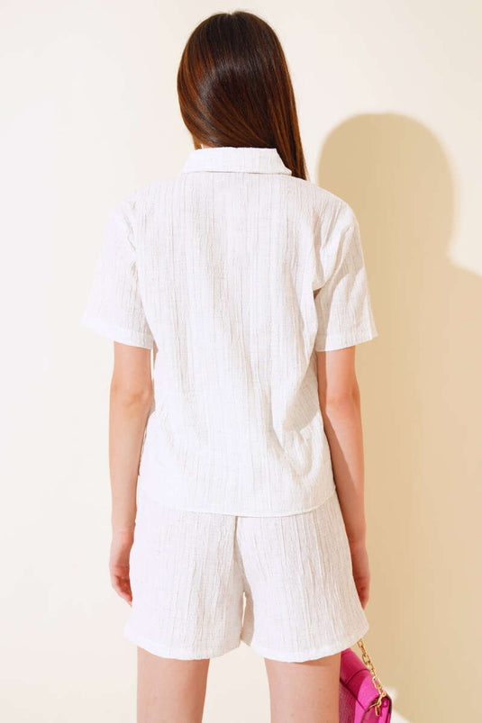 Seersucker Shorts Suit Beige