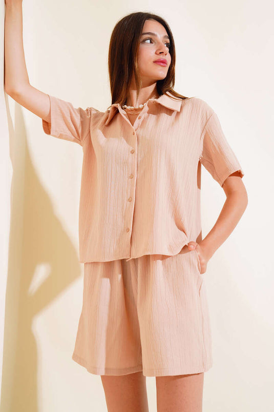 Seersucker Shorts Set Biscuit