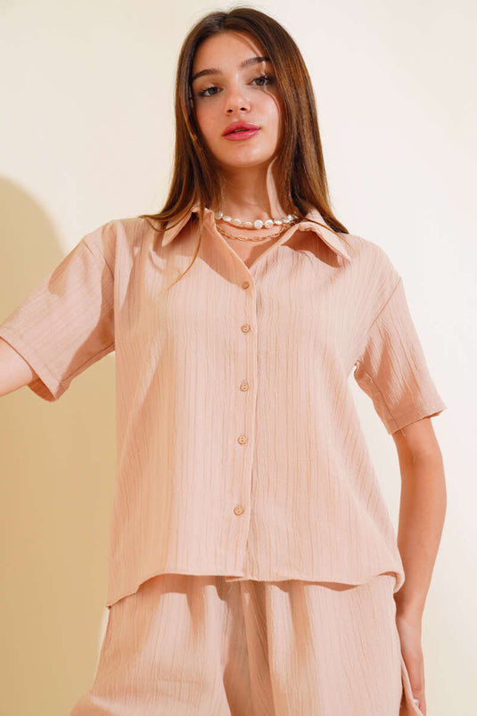 Seersucker Shorts Set Biscuit